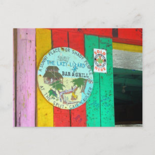 Cartão Postal Letreiro do Lazy Lizard em Caye Caukler Belize Car