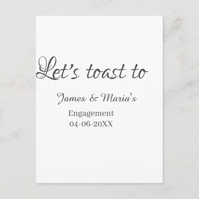 Cartão Postal Let's toast to engagement party name date elegant  (Frente)