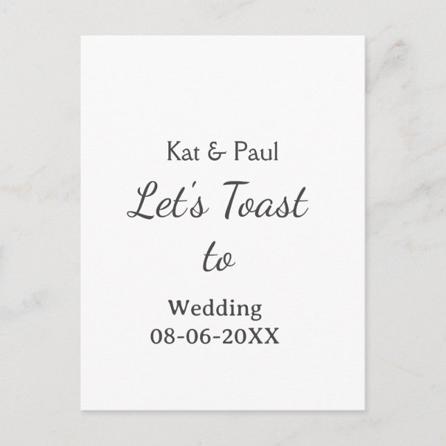 Cartão Postal Let's toast to wedding add name date simple couple (Frente)