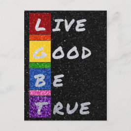 Cartão Postal LGBT Glitter Live Good Be True Card