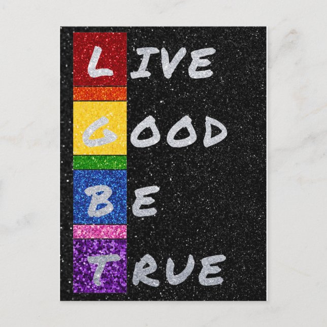 Cartão Postal LGBT Glitter Live Good Be True Card (Frente)