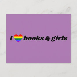 Cartão Postal LGBT Lésbica Eu Amo Livros e Garotas