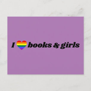 Cartão Postal LGBT Lésbica Eu Amo Livros e Garotas