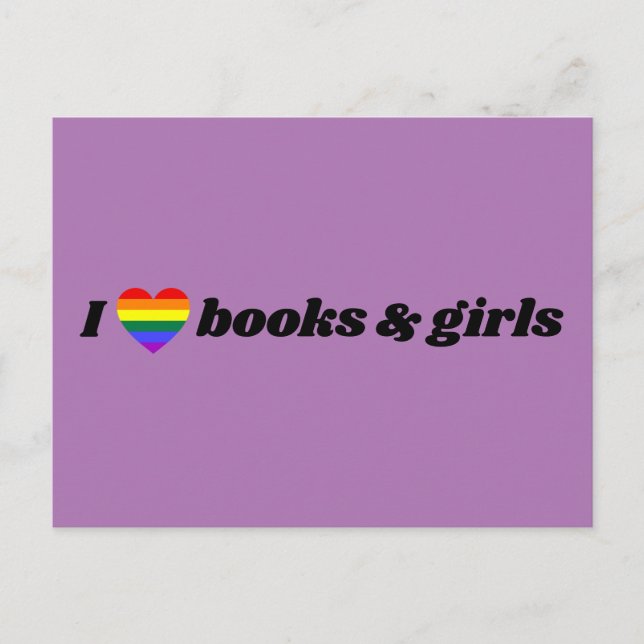 Cartão Postal LGBT Lésbica Eu Amo Livros e Garotas (Frente)