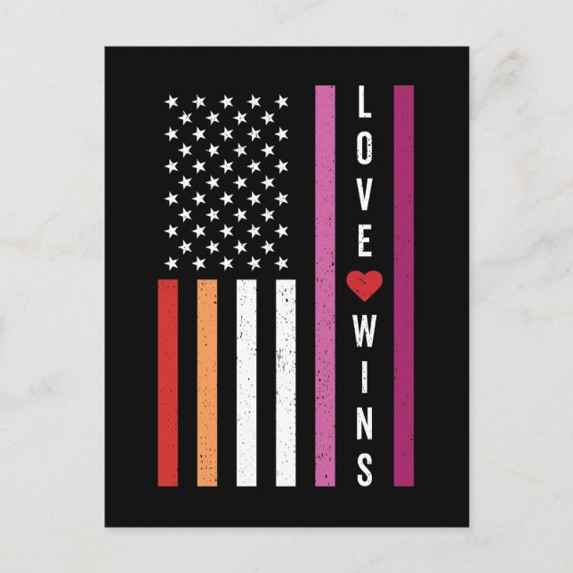 Cartão Postal LGBTQ Lésbica Pride Love ganha bandeira americana (Frente)