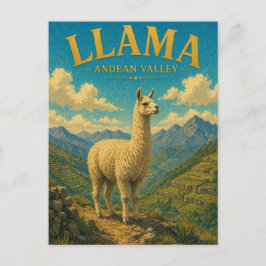 Cartão Postal Lhama Alpaca Vale Andino Aquarela GeoSaga