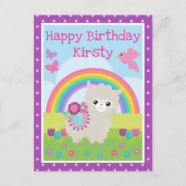 Cartão Postal Lhama da Primavera Floral e Aniversário Arco-íris