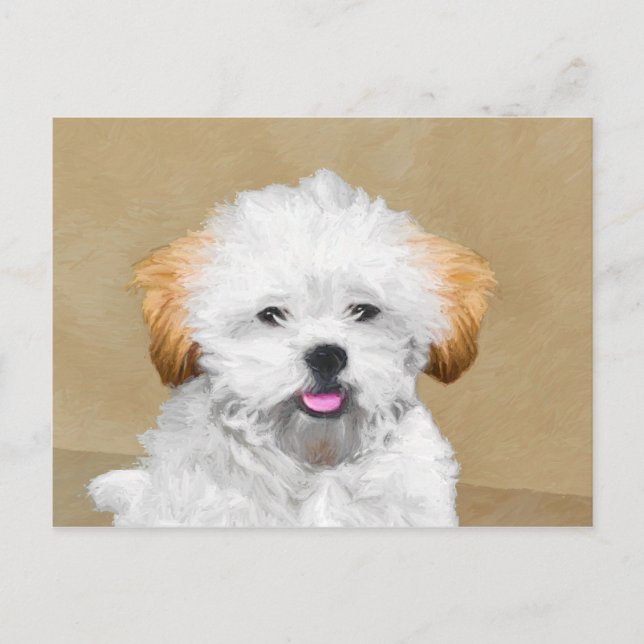 Cartão Postal Lhasa Apso Puppy Painting - Arte De Cachorro Origi (Frente)