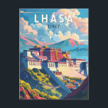 Cartão Postal Lhasa Viagem Arte Vintage Tibete<br><div class="desc">Lhasa design de viagem retro vetorial. Lhasa,  a capital da Região Autônoma do Tibete,  fica na margem norte do rio Lhasa,  num vale dos Himalaias.</div>