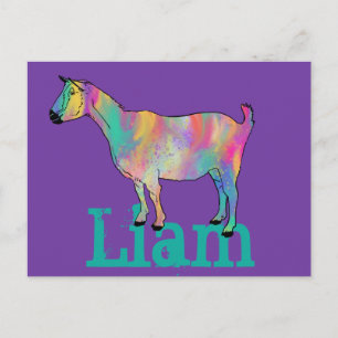 Cartão Postal Liam Adicionar Nome Cabra Colorida Fofa Animal Leg