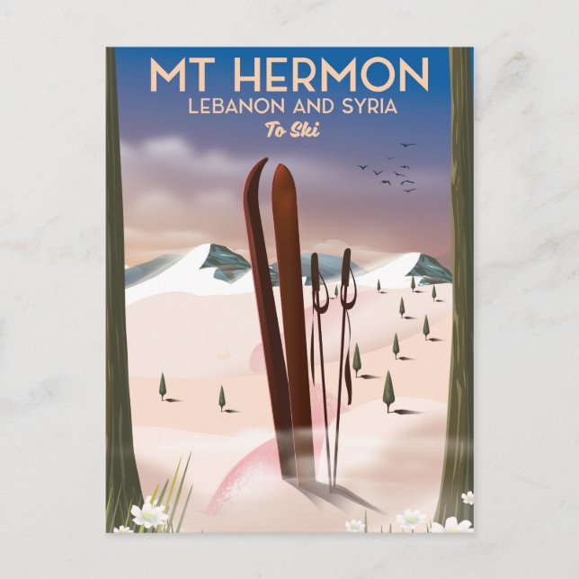 Cartão Postal Líbano e Síria Mt Hermon Esqui (Frente)