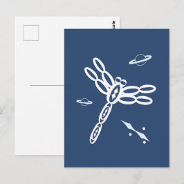 Cartão Postal Libélula Fantasia e Fenda no Espaço Exterior, azul