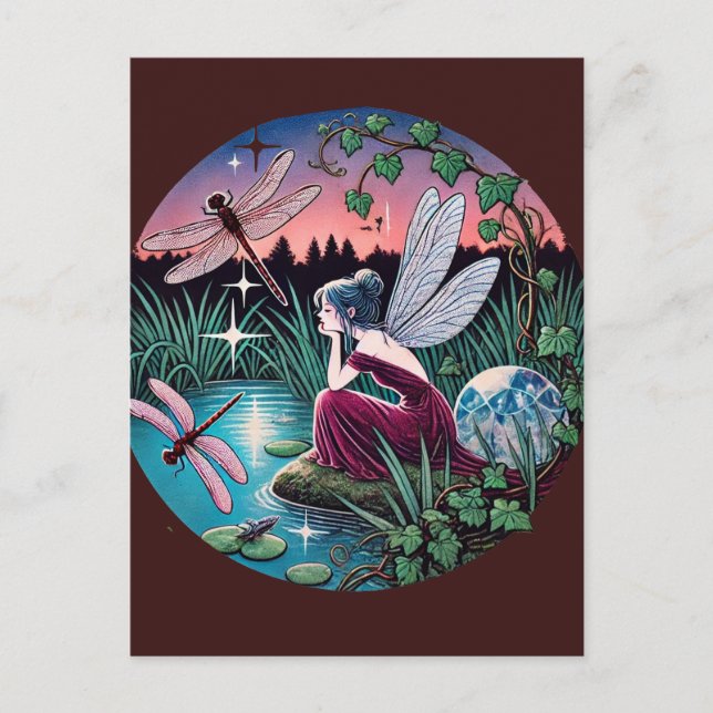 Cartão Postal Libélulas e Fada (Frente)