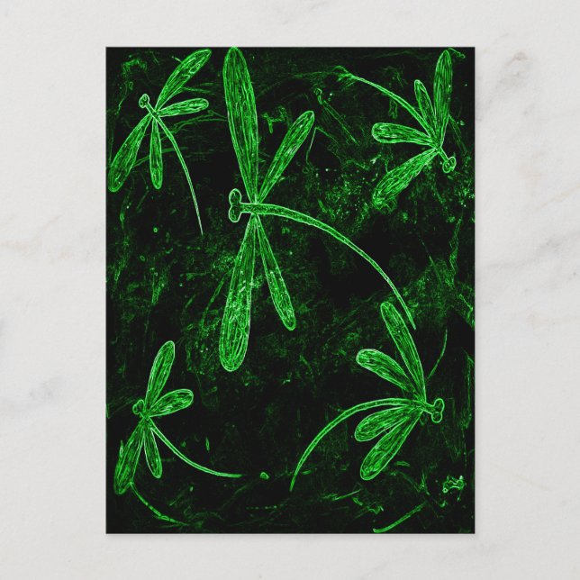Cartão Postal Libélulas Neon Verde (Frente)