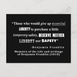 Cartão Postal Liberdade e segurança Benjamin Franklin Cote Bran