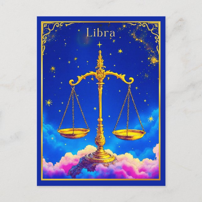Cartão Postal Libra Balança do Zodíaco em um Céu Estrelado (Frente)