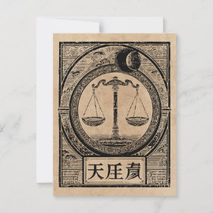 Cartão Postal Libra Zodiac Wabi Sabi Art   Vintage Scales Design