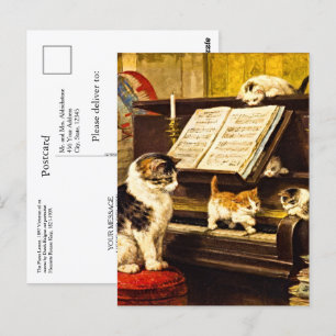 Cartão Postal Lição de Piano Vintage Personalizada Gata Mãe e Ga