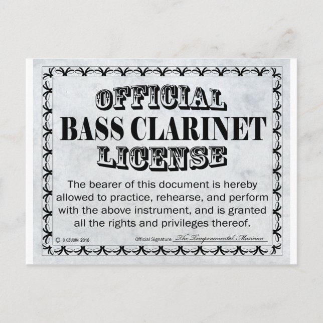 Cartão Postal Licença Bass Clarinet (Frente)