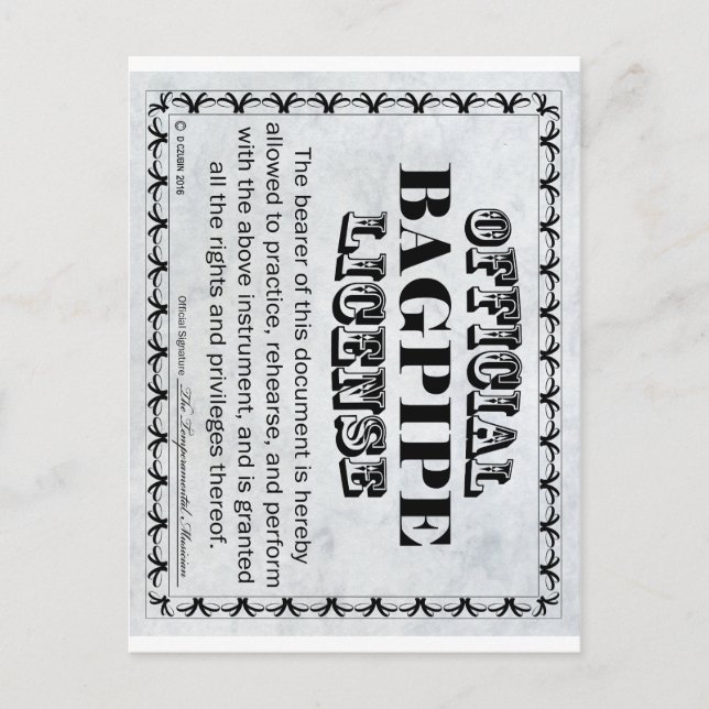 Cartão Postal Licença de Bagpipe (Frente)