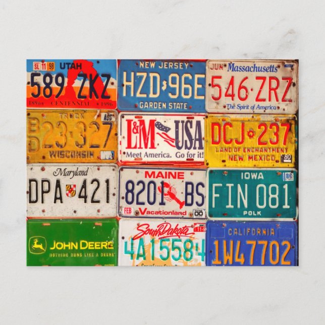 Cartão Postal Licença dos Estados Unidos Plates Art America (Frente)