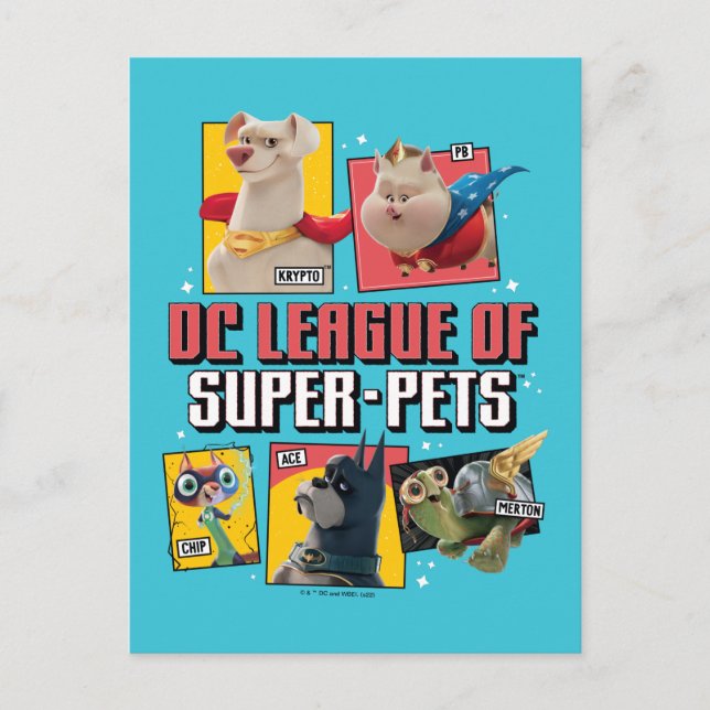 Cartão Postal Liga DC de Painéis de Caracteres Super Pets (Frente)