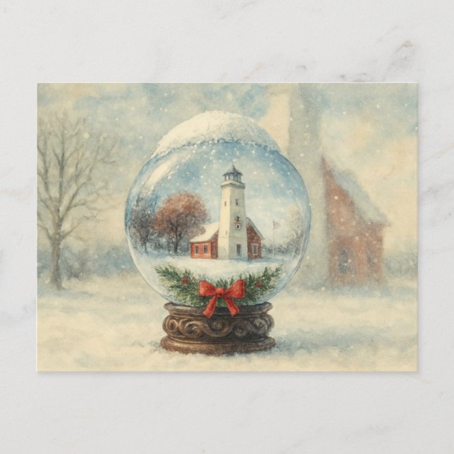 Cartão Postal Lighthouse Snowglobe Christmas winter postcard (Frente)