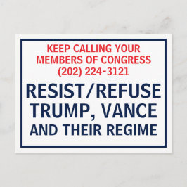 Cartão Postal Ligue para o Congresso Proteste Resista Recuse Tru