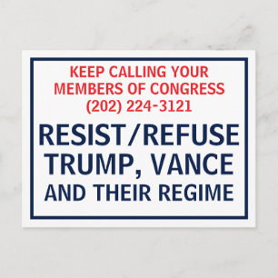 Cartão Postal Ligue para o Congresso Proteste Resista Recuse Tru