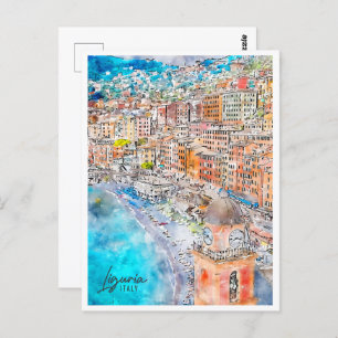 Cartão Postal Liguria Itália Viagem Place Watercolor