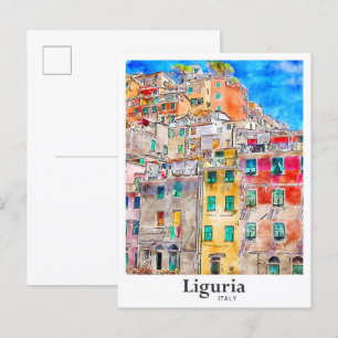 Cartão Postal Liguria Itália Viagem Watercolor