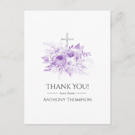 Cartão Postal Lilac e Silver Floral Baptism Obrigado
