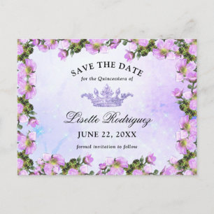Cartão Postal Lilac Purple Floral Quinceanera Salva A Data