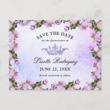 Lilás Roxo Floral Quinceanera Save The Date