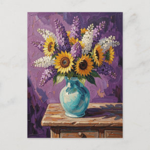 Cartão Postal Lilases e Girassóis Design Botânico
