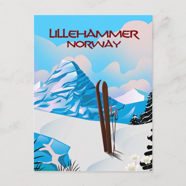Cartão Postal Lillehammer Norway Ski poster. (Frente)