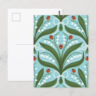 Cartão Postal Lily do vale e a simetria de joias em verde.