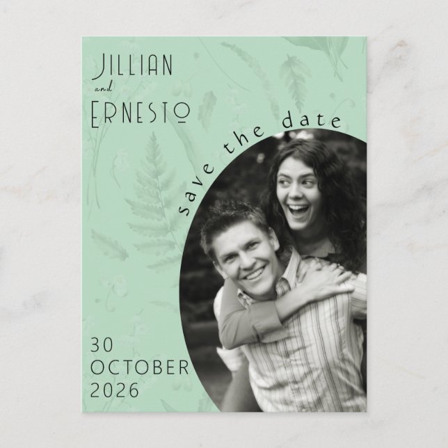 Cartão Postal Lily of Valley | Foto Verde Suave Salva a Data (Frente)