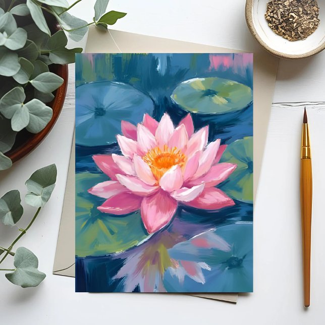 Cartão Postal Lily Pad Watercolor Do Lotus Flower (Criador carregado)