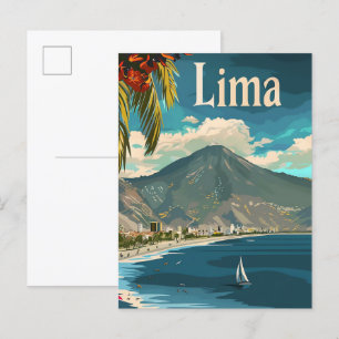 Cartão Postal Lima Peru Vintage - Ilustração de Viagem retrô