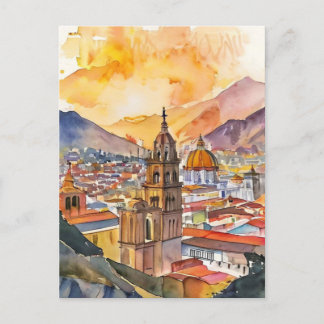 Cartão Postal Lima, pintura aquosa de paisagem urbana do Peru