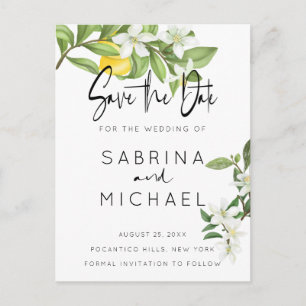 Cartão Postal Limão de Limão de Aquarela Casual Salve a Data