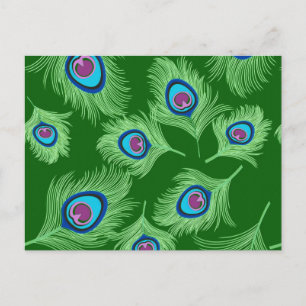 Cartão Postal Limão e Penas Azuis de Peacock no Emerald Green