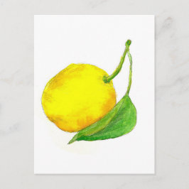 Cartão Postal Limão Fruta Aquarela Pintura De Arte Amarela