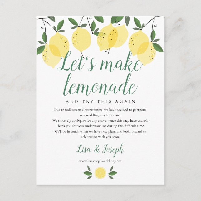 Cartão Postal Limões Alteram a data adiada da foto cancelada (Frente)