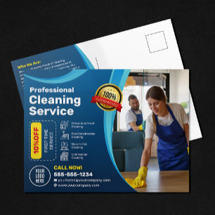 Cartão Postal Limpeza de Casa Azul Faxineira Serviços de Limpeza