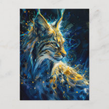 lince gato-bravo banhado em luz neon azul amarelad
