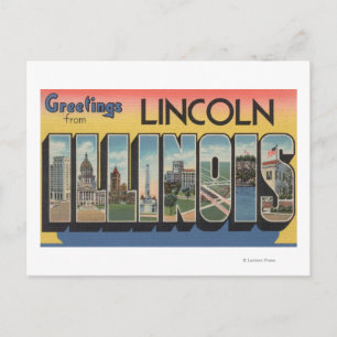 Cartão Postal Lincoln, Illinois - Cenas com Letras Grandes
