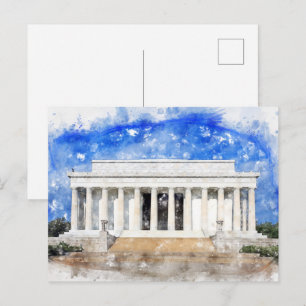 Cartão Postal Lincoln Memorial facade em aquarela