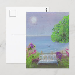 Cartão Postal Linda Área de Assento Floral à Beira-Mar